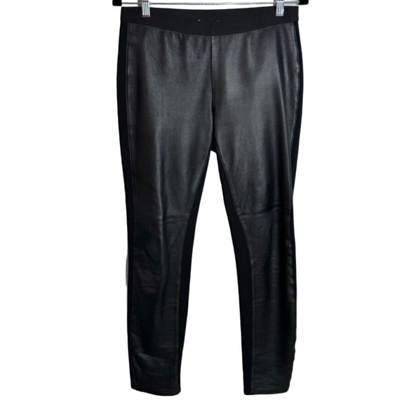 Eileen Fisher Pants - Eileen Fisher Leather Front  Stretch Ponte Pants Pull On Leggings Size L Black